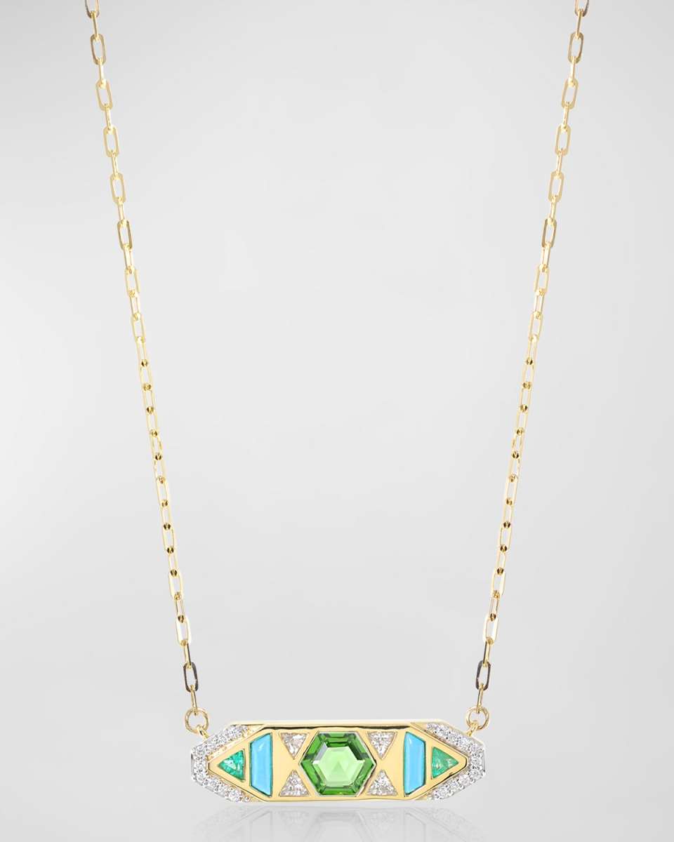 18k Honeycomb Gem Inlay Necklace